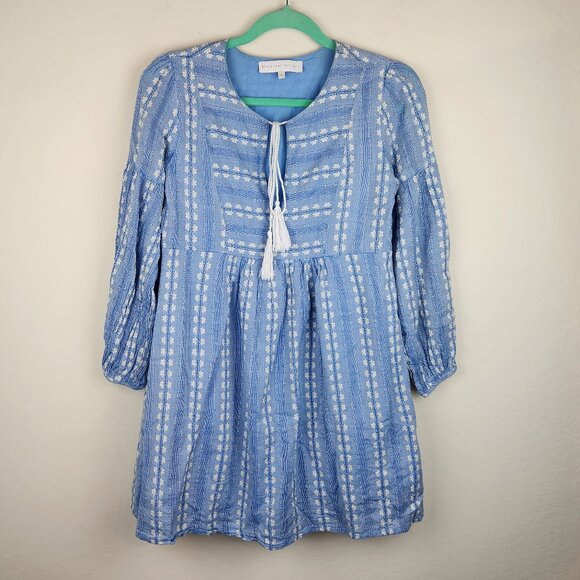 Designers Society Dresses & Skirts - Designers Society Boho Peasant Gauzy Long Sleeve Mini Dress Blue White sz S